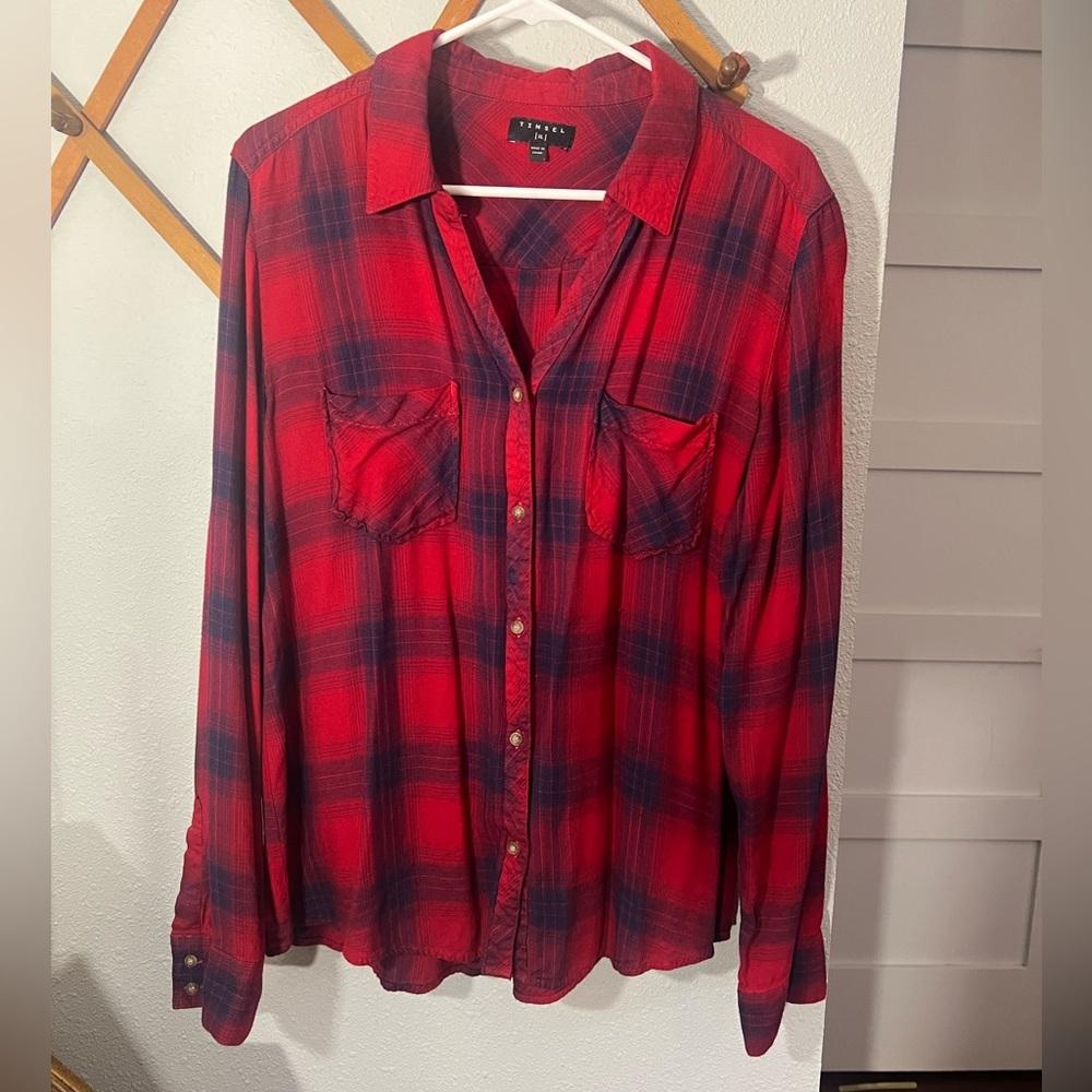 Red and black plaid comfy button up